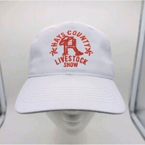 Hays County Texas Livestock Show Hat White w Orange Embroidery TX Cowboy Cap